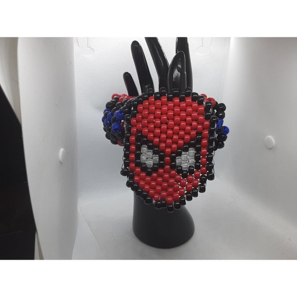 3d Kandi Cuff Rave Bracelet Attached is Spider Thats a man Face Mini Pony Beads - Picture 7 of 8